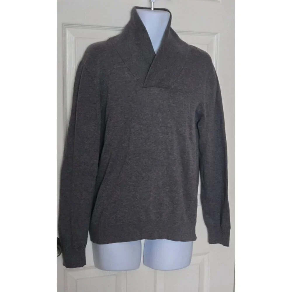 Banana Republic Men Sweater Gray Cotton Long Sleeve Shawl Neck Pullover Size M